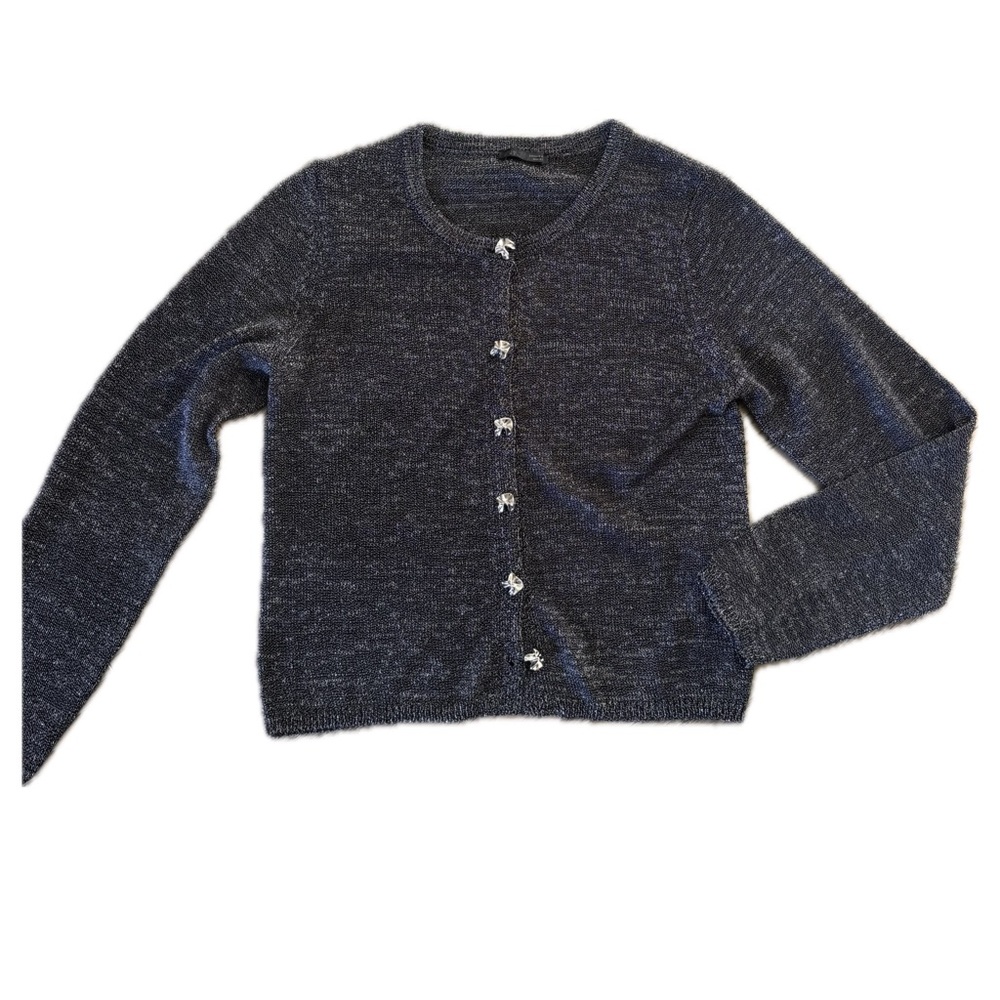 ZARA Metallic Knit Sweater w/ Bow Embellishments | Cropped Ribbed Hem | Party